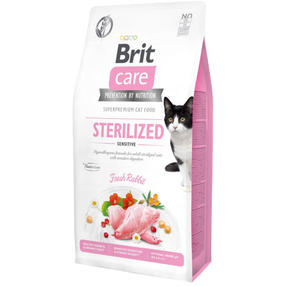 Brit care sterilized sensitive 7kg tahılsız tavşanlı kısırlaştırılmış kedi maması hassas kedi