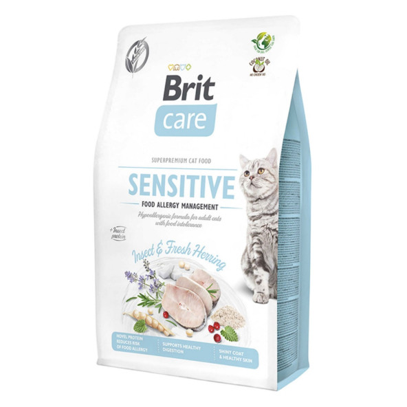 Brit care sensitive kedi 2kg tahılsız böcek proteinli hypoallergenic yetişkin kedi maması hassas