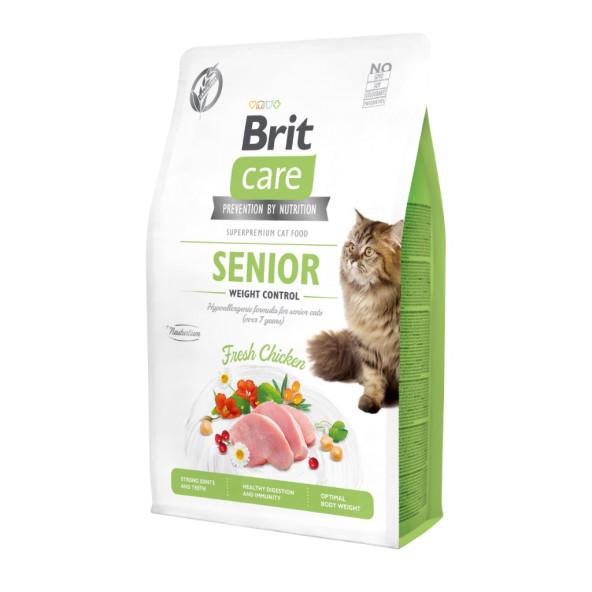 Brit care senior kedi 2kg tahılsız tavuklu kilo kontrolü ileri yaş kedi maması yaşlı kedi