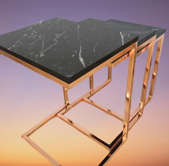 Zigon ZLF 14138 Model ROSE bakır renk Kaplam ayak MDF siyah mermer tabla El Yapım