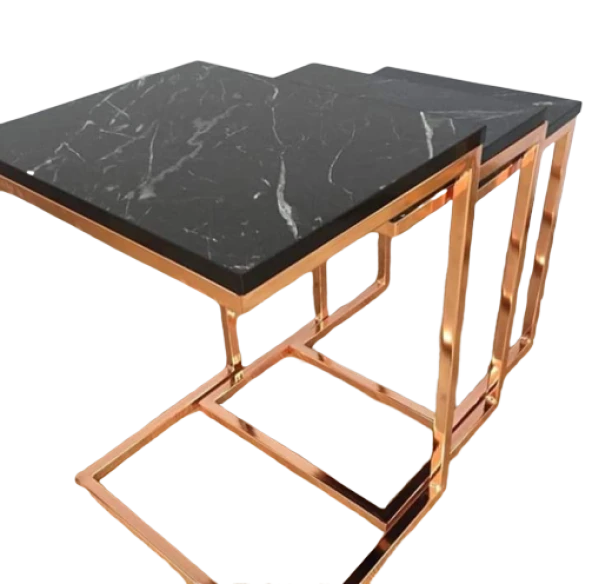 Zigon ZLF 14138 Model ROSE bakır renk Kaplam ayak MDF siyah mermer tabla El Yapım - Resim 2