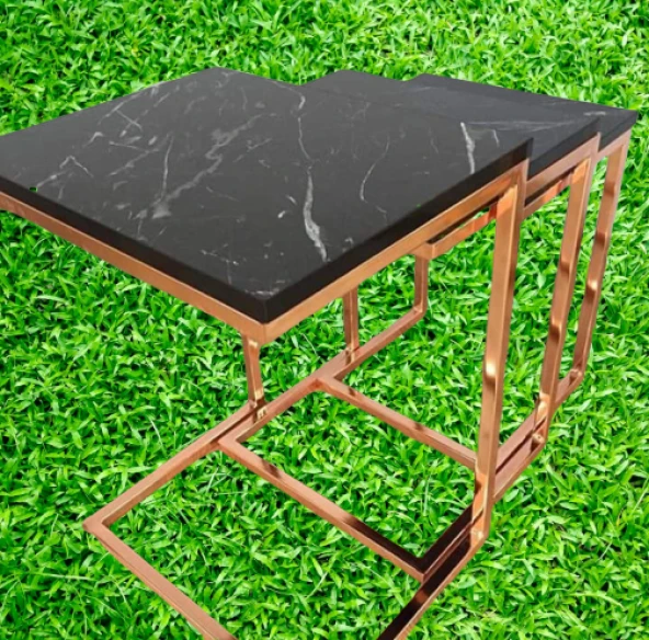 Zigon ZLF 14138 Model ROSE bakır renk Kaplam ayak MDF siyah mermer tabla El Yapım - Resim 3