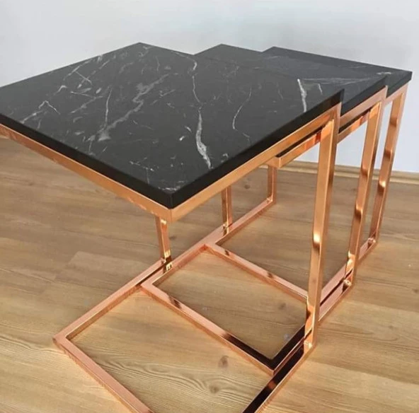 Zigon ZLF 14138 Model ROSE bakır renk Kaplam ayak MDF siyah mermer tabla El Yapım - Resim 5