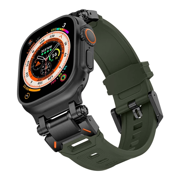 Watch Ultra 49mm KRD-101 Titanyum Metal Başlıklı Silikon Kordon - Resim 9