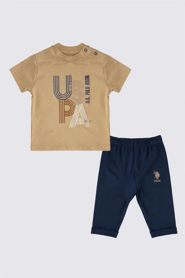 U.S Polo Erkek Bebek Kısa Kol Tshirt 2'Li Takım 1841 Bej