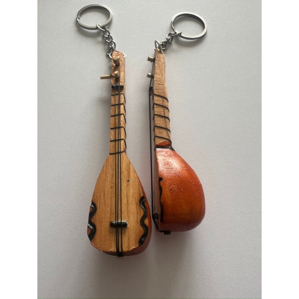 El Yapımı 2 Adet Birden Minyatür Anahtarlık Bağlama Saz Araba Süsü
