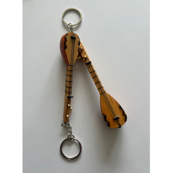 El Yapımı 2 Adet Birden Minyatür Anahtarlık Bağlama Saz Araba Süsü - 2