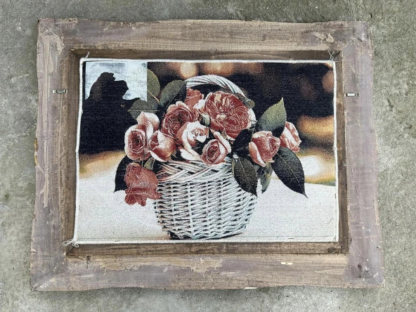 Sepetteki Gül Adlı İran Tebriz Halı Tablo 95x75cm - Duvar Halı Kilim Tablo - 7