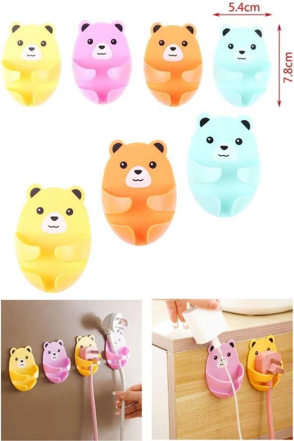 Ayıcık Desenli Çok Amaçlı 4 Lü Fiş Tutucu Kablo Düzenleyici kablo tutucu - 2