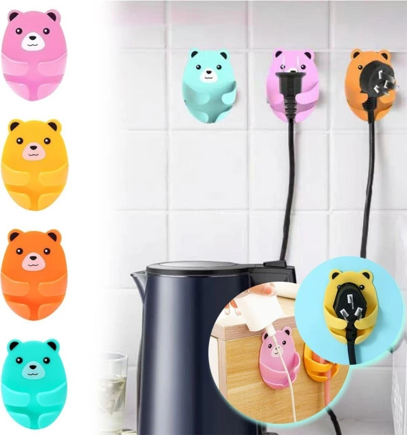 Ayıcık Desenli Çok Amaçlı 4 Lü Fiş Tutucu Kablo Düzenleyici kablo tutucu - 5