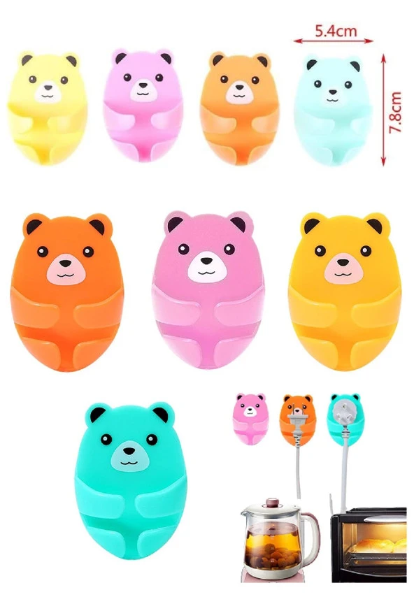 Ayıcık Desenli Çok Amaçlı 4 Lü Fiş Tutucu Kablo Düzenleyici kablo tutucu - 7