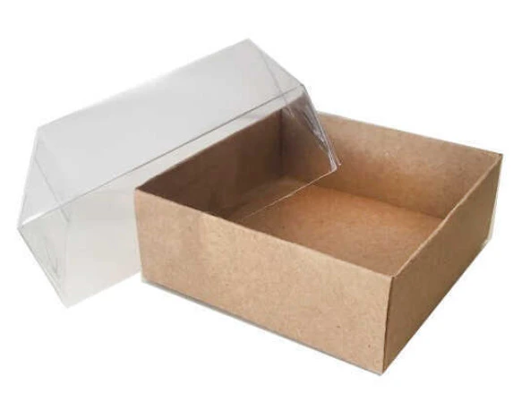 KUTU NATUREL KRAFT KAĞIT VE ASETAT 8x8x3 CM 50 ADET