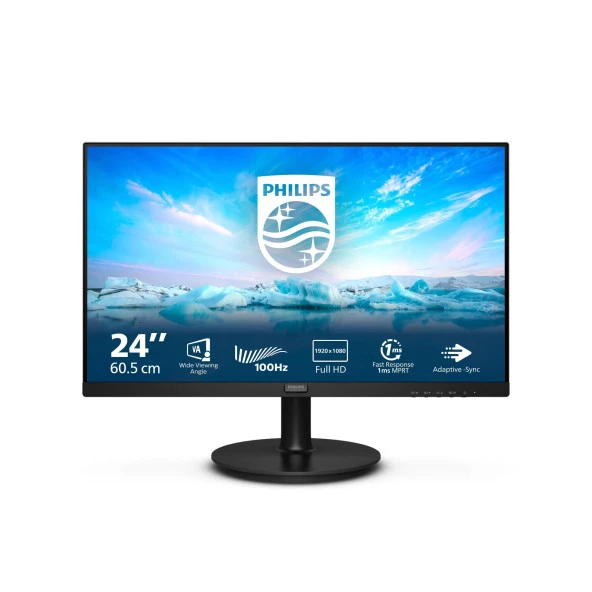 PHILIPS 241V8LAB VLine 23.8" LED 1ms 100Hz 1920x1080 FullHD VGA HDMI Multimedya (Vesa) AdaptiveSync Siyah Monitör