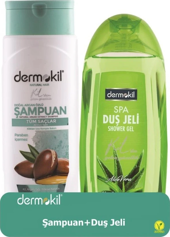 Dermokil Argan Şampuan 400 ml, Aloe Vera Duş Jeli 500 ml 2'li Setr ürün görseli