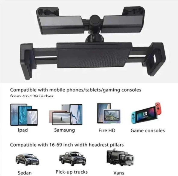 Tüm Araçlar İle Uyumlu Ayarlanabilir Koltuk Arkası Tablet Tutucu Ve Telefon Tutucu, Tablet Tutucu - 3