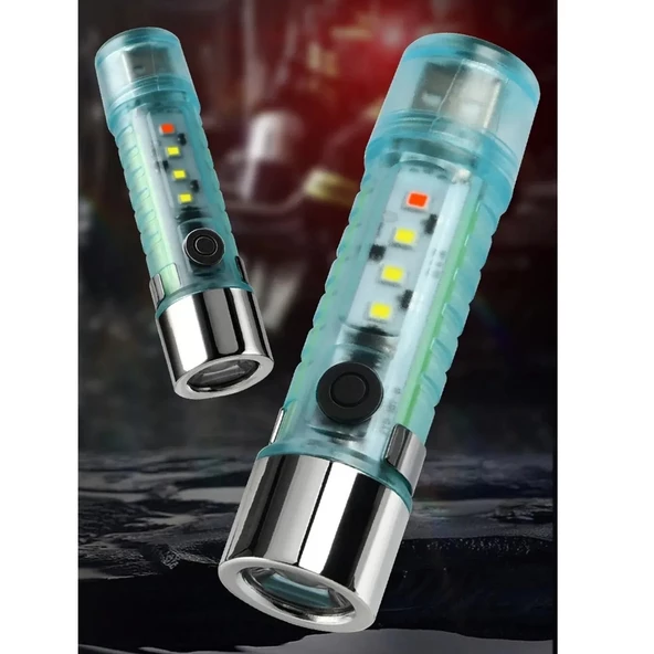 Led Usb Şarjlı Ultra Güçlü El Feneri Su Geçirmez Flaşörlü Kırmızı Işıklı Mıknatıslı Kamp Feneri - 7