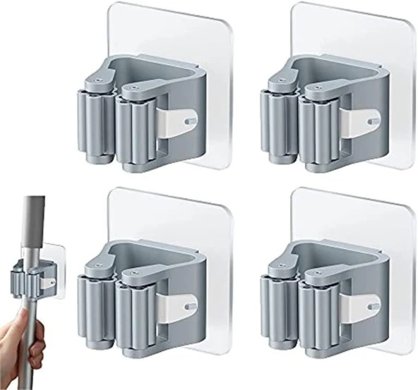 3B Trend 4 Adet Süpürge Mop Tutucu Duvar Kendinden Yapışkanlı