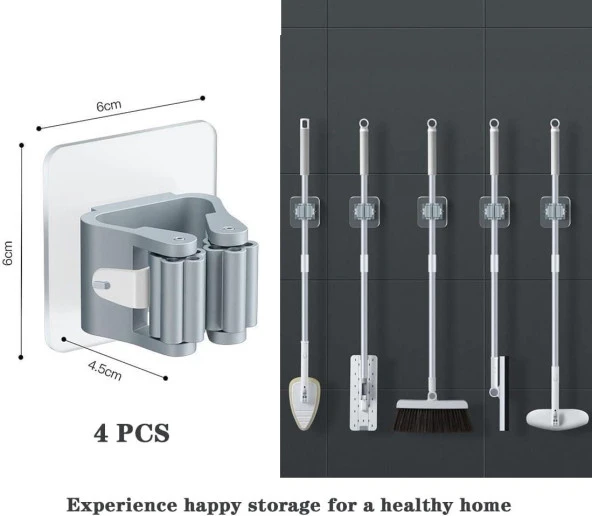 3B Trend 4 Adet Süpürge Mop Tutucu Duvar Kendinden Yapışkanlı - 2