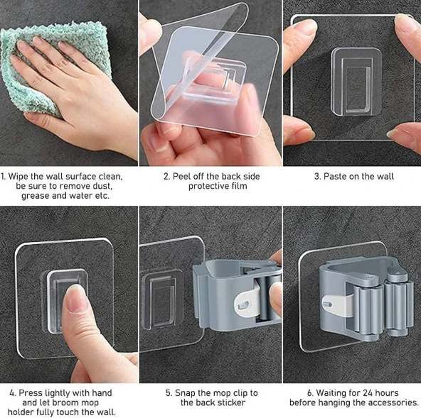 3B Trend 4 Adet Süpürge Mop Tutucu Duvar Kendinden Yapışkanlı - 6