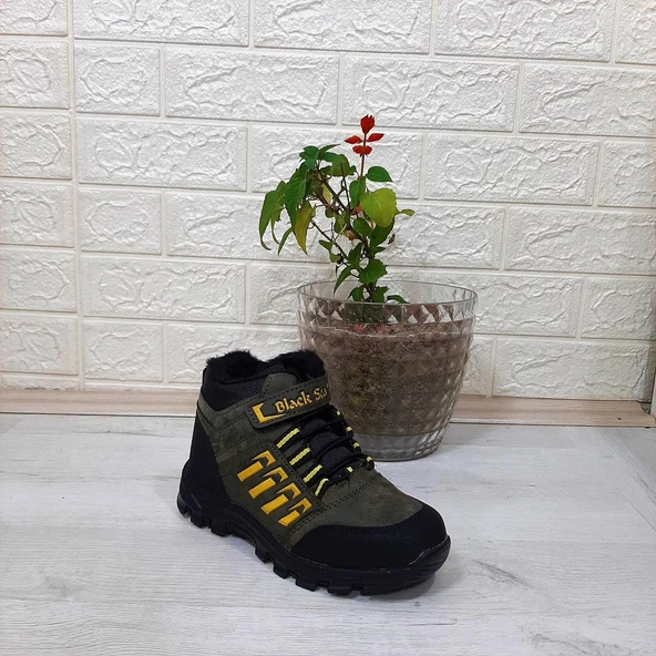 Black Sea 542 Haki Kürklü Fermuarlı Cırtlı Erkek Çocuk Bot - 3