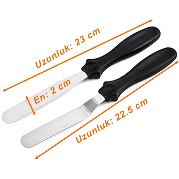 Paslanmaz Metal 2li Pasta Sıvama Bıçağı - Spatula Seti Kek Kazıyıcı Krema Yayma, Pasta Dekorasyonu - 3