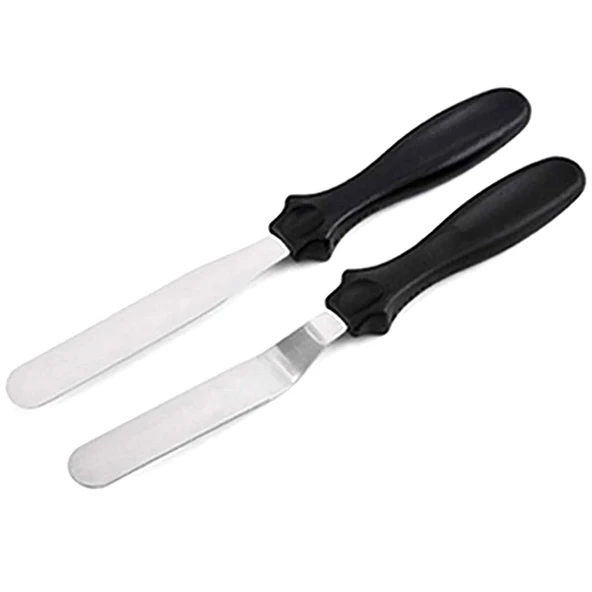 Paslanmaz Metal 2li Pasta Sıvama Bıçağı - Spatula Seti Kek Kazıyıcı Krema Yayma, Pasta Dekorasyonu - 7
