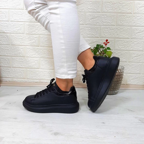 Bestof 150 Siyah-Siyah Fuspetli Sneaker Düz Taban Spor Ayakkabı - 5