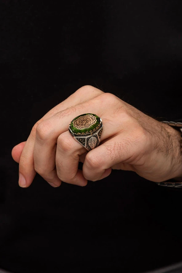 La Galibe İllallah Allahtan Başka Galip Yoktur Yazılı 925 Gümüş Erkek Yüzük - Resim 3