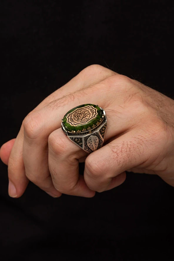 La Galibe İllallah Allahtan Başka Galip Yoktur Yazılı 925 Gümüş Erkek Yüzük - Resim 4