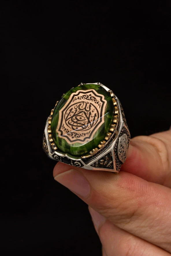 La Galibe İllallah Allahtan Başka Galip Yoktur Yazılı 925 Gümüş Erkek Yüzük - Resim 5