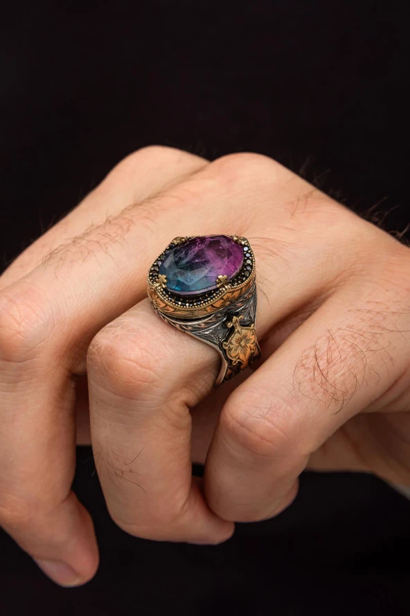 Turmolin Taşlı 925 Gümüş Erkek Yüzük ürün görseli