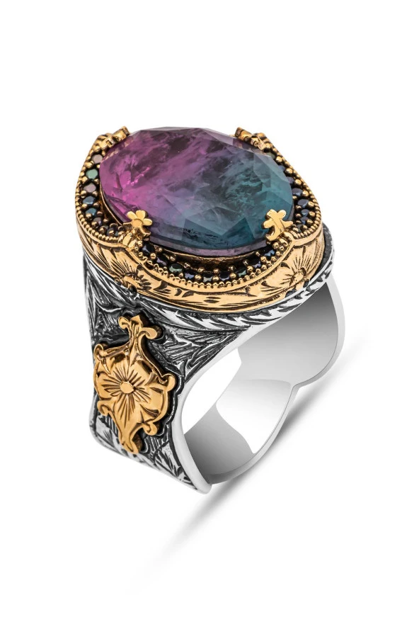 Turmolin Taşlı 925 Gümüş Erkek Yüzük - Resim 2