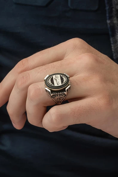 Hasbiyallah Yazılı 925 Gümüş Erkek Yüzük - Resim 7