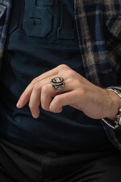 Hasbiyallah Yazılı 925 Gümüş Erkek Yüzük - Resim 4