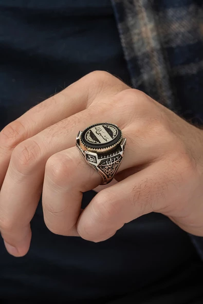 Hasbiyallah Yazılı 925 Gümüş Erkek Yüzük - Resim 6