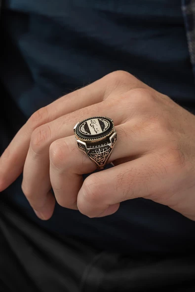 Hasbiyallah Yazılı 925 Gümüş Erkek Yüzük - Resim 5