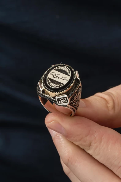 Hasbiyallah Yazılı 925 Gümüş Erkek Yüzük - Resim 8