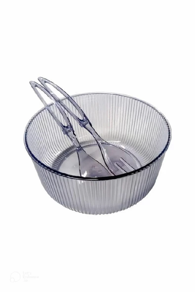 Akrilik, Yuvarlak, Servis Kaşığı ve Çatallı Salata Kasesi Servis Sunum Tabağı 23 cm - 2