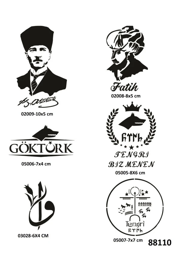 Fatih Atatürk 6 Adet Geçici Dövme Şablonu Spreysiz Sadece Stencil ürün görseli 1