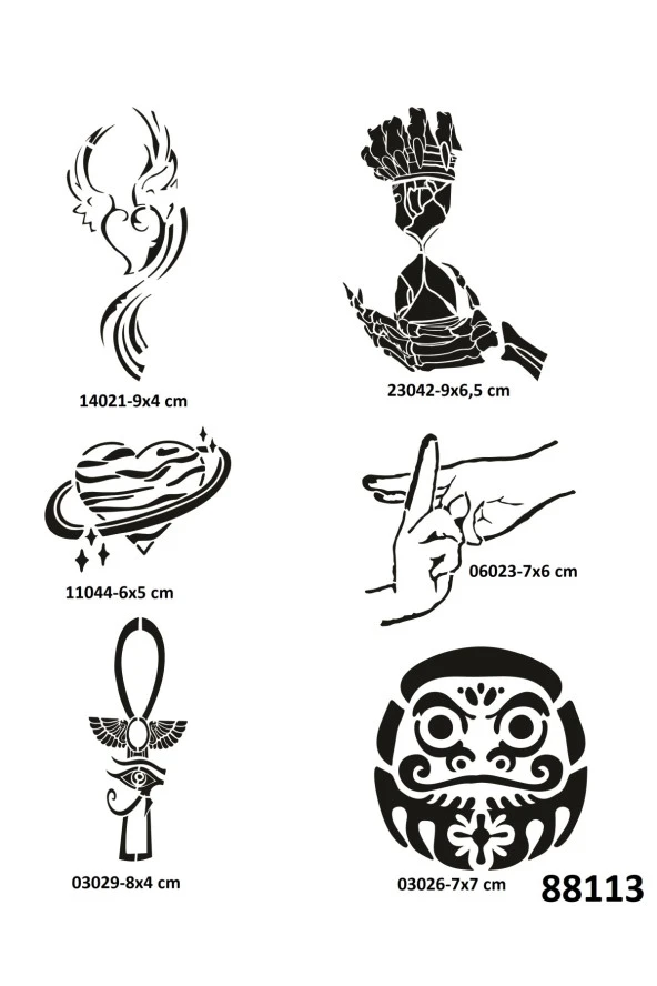 Mistik Zaman 6 Adet Geçici Dövme Şablonu Spreysiz Sadece Stencil