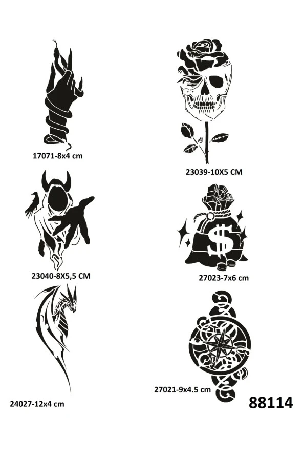 Para ve Yaşam 6 Adet Geçici Dövme Şablonu Spreysiz Sadece Stencil ürün görseli 1