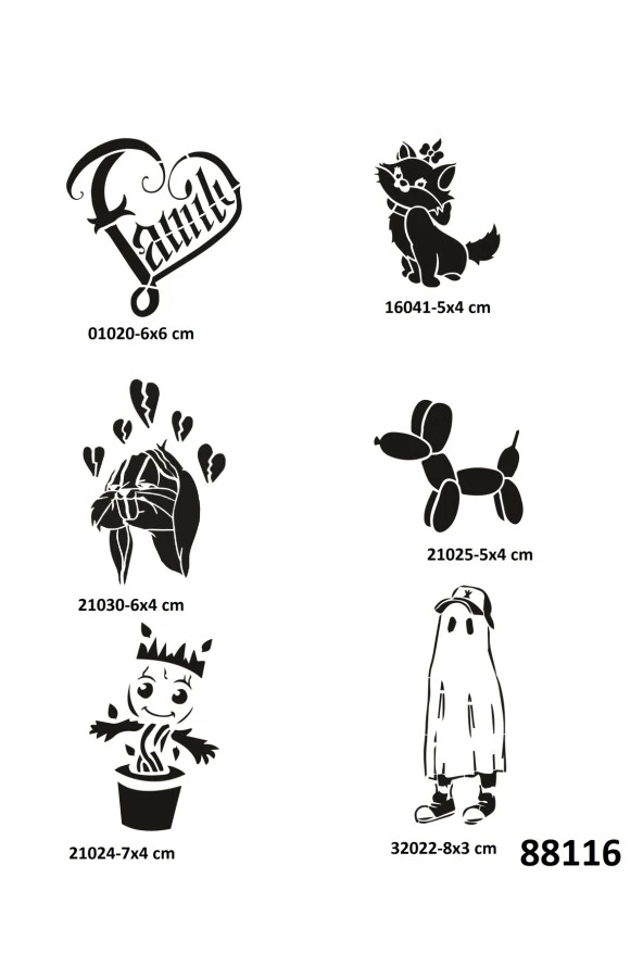 Çocuksu Modeller 6 Adet Geçici Dövme Şablonu Spreysiz Sadece Stencil