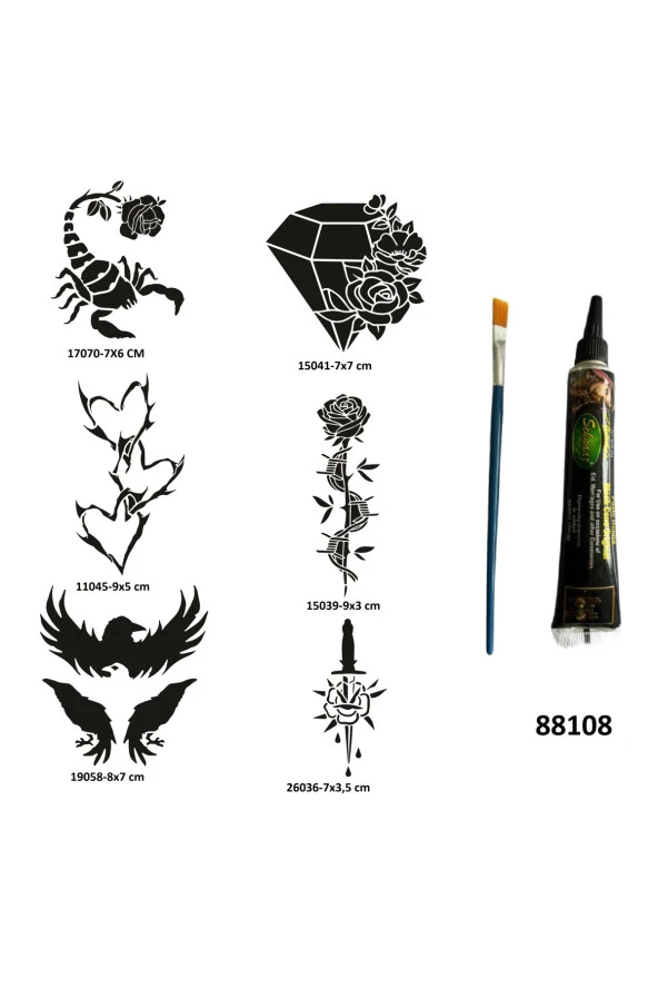 Akrep Elmas Geçici Dövme Yapma Seti Siyah Kına ve Fırça Hediyeli ürün görseli 1