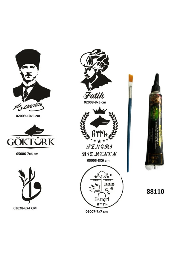 Fatih Atatürk Geçici Dövme Yapma Seti Siyah Kına ve Fırça Hediyeli