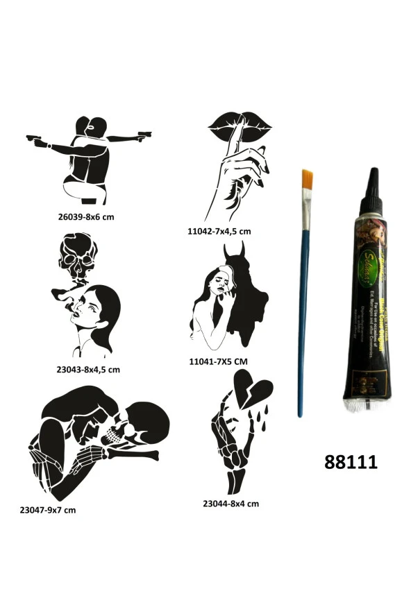 Çılgın Aşklar Geçici Dövme Yapma Seti Siyah Kına ve Fırça Hediyeli