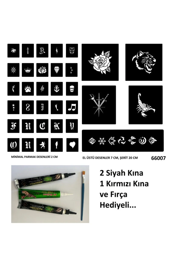 El Üstü ve Parmak için Geçici Dövme Şablonları Spreysiz Sadece Stencil