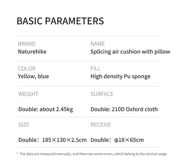 Naturehike Ultralight Çift Kişilik Şişme Kamp Matı | 185*130*2.5 cm | - 2