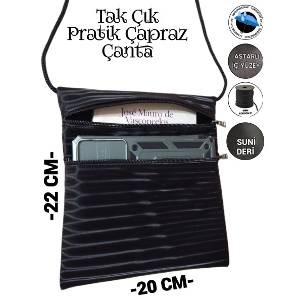 Tak Çık Pratik Çapraz Omuz Çantası Iki Bölmeli Dijital Baskı Suni Deri