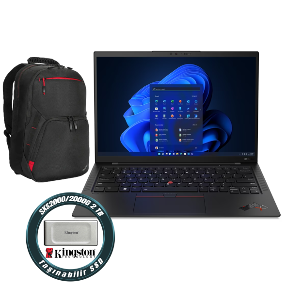 Lenovo X1 Carbon i7-1260P 16GB 4TB SSD 14" WUXGA 21CB0074TX 009+Lenovo Çanta+2TB Taşınabilir SSD