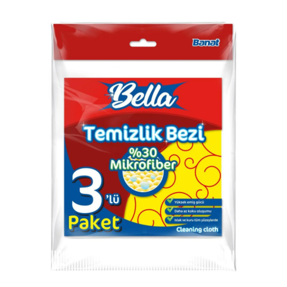 Banat Bella %30 Mikrofiberli Temizlik Bezi 3'lü